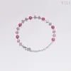 Pulsera de Zirconia Rosa Rosa Europea y Americana Transfronteriza Joyería de Acero Inoxidable Elegante Joyería Electrochapada de Dubái de Oriente Medio para Niñas