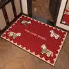 Alfombra de Piso de Terciopelo Rojo de Cristal para Año Nuevo del Caballo con Dibujo de Pony de Dibujos Animados, Antideslizante, Resistente a la Suciedad, Felpudo Decorativo Festivo para Entrada