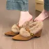 Zapatos Mary Jane estilo francés para mujer, con tacón oculto, punta fina, diseño de una sola tira y forro de felpa para mayor calidez y comodidad.