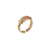 Anel Aberto de Corrente Tecida Totalmente Cravejado com Diamantes de Alta Resistência, Corrente Dourada com Incrustação de Diamantes, Anel Feminino Vintage Ajustável Personalizado de Luxo Leve