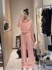 Traje de Estilo Deportivo Casual Nuevo para Principios de Otoño Ajustado con Capucha y Cremallera Cárdigan Pantalones de Pierna Ancha Conjunto de Dos Piezas para Mujer