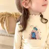 Camisetas Interiores de Terciopelo Doble Cara con Mangas Largas para Niñas para Otoño e Invierno, Tops Cálidos para Niños Talla Mediana y Grande, Camisetas de Cuello Semi-Alto para Niñas Pequeñas