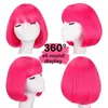 Pelucas Europeas y Americanas Amazon Pelucas de Cabello Corto Liso para Mujer Rojo Rosa Bob Moda de Comercio Exterior Pelucas Amazon