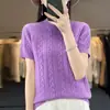 Suéter de Lana Trenzado Estilo Nuevo 2026 para Mujer, Suéter de Punto de Cuello Redondo, Color Sólido, Suéter Clásico Simple, Camiseta Básica de Manga Corta