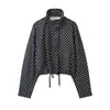 Chaqueta Corta de Mujer con Cuello Alto de Lunares y Cordón Tendencia Otoño Personalizada Corta Casual Estilo Transfronterizo Europeo y Americano