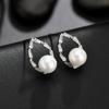 Aretes de Perlas Dongdaemun Clip de Cobre Aretes de Zirconia 3A Aretes de Perlas Japoneses y Coreanos Joyería para Damas Outlet de Fábrica