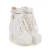 Hebilla de Cinturón Elegante de Encaje Botines Cortos Martin con Cordones Tacones Altos Gruesos Talla Grande Zapatos de Comercio Exterior Dropshipping