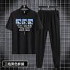 Terno de calça de manga curta masculino 2022 Novo Jovem Masculino esportivo casual gola redonda moderno estampado conjunto de duas peças