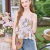 Blusa de Gasa Forrada para Vacaciones en la Playa, Nuevo Camisón Floral Transfronterizo Suelto