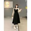 Vestido Elegante Falso Duas Peças Estilo Japonês Estudante Feminina Novo Modelo Primavera e Outono Que Esconde o Formato do Corpo e Realça a Silhueta Vestido Longo Feminino Linha A