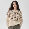 Suéter de Punto Grueso con Cuello Redondo y Patrón de Ciervos Fair Isle Simple Estilo Retro Nuevo Otoño 2026
