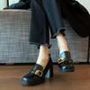 Sapatos Femininos 2025 Primavera e Verão Novos Mocassins de Bico Quadrado de Salto Alto Estilo Britânico JK Sapatos Femininos Salto Grosso Slip-On Pequeno