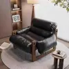Sillón Individual Isla de Jersey Sala de Estar Hogar Estilo Antiguo Sofá de Cuero Muebles Ocio Perezoso Silla Mecedora Retro de Madera