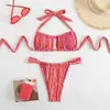 Novo Biquíni Cortado para Comércio Exterior Europeu e Americano Feminino Sexy com Amarração no Pescoço e Renda Venda Quente Amazon Aliexpress Roupa de Banho