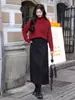 Nova Moda Outono/Inverno Versátil Emagrecedora Saia Feminina Estilo Coreano Simples Versátil Cor Sólida Lantejoulas Lã Saia Longa