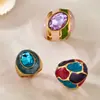 Anel Oval Colorido de Pedra de Vidro Esmaltada Estilo Europeu e Americano Misterioso para Mulheres, Aço Inoxidável Cor Dourada 18K Conservável Leve Luxo