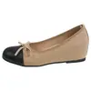 Sapatos de fada bico redondo com laço, estilo suave e elegante, mocassins femininos 2026, sapatos baixos de corte único com aumento interno de altura, novo design color-blocking
