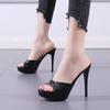 Fábrica de Zapatos de Tacón Alto Venta al por Mayor Dropshipping Transfronterizo Verano Tacón Ultra Alto Suela Gruesa Sexy Punta Abierta Comercio Exterior Club Nocturno Zapatillas de Tacón Alto