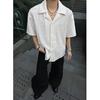 Camisa de Manga Corta Jacquard Texturizado Negro para Hombre, Marca de Moda de Verano, Pareja Atractiva, Camisa Casual de Cuello Cubano