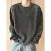 Suéter de tricô jacquard vazado estilo preguiçoso com gola redonda para homens, tendência de outono, suéter folgado, jaqueta casual de dupla face