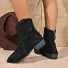 Botines cortos de tacón medio para mujer 2026 otoño tacón grueso zapatos de mujer de comercio exterior transfronterizos estampado de leopardo talla grande europea y americana punta gamuza
