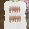Uñas Portátiles Hechas a Mano [Linda y Femenina] Rosa Nude Melocotón Fresa Dulce Corazón de Puntos Corazón Francés Cadena de Diamantes