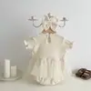 Bolsa de Malha de Verão para Bebê Roupas de Fazer Cocô Macacão de Princesa com Renda para Menina com Faixa de Cabelo
