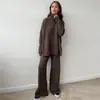 Conjunto de suéter de gola alta feminino transfronteiriço, estilo europeu e americano, novo outono e inverno, folgado, casual, malha grossa, conjunto de calças compridas e calças de perna larga