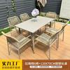 Mesa y silla de metal personalizadas para exteriores, combinación para patio, jardín, terraza, ocio, silla de ratán, impermeable, con protección solar, mesa y sillas de ratán para patio.