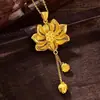 Aretes Colgantes de Loto Método Antiguo Shajin de Dos Generaciones para Mujer Moda Nacional Colgante de Loto Cadena de Lana Hueca Collar