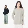 2025 Nova Camiseta de Algodão Penteado Pesado de Outono Feminina Manga Longa Ombro Direito Top Solto Cor Pura Camisa para Camada Interna