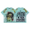 26Ss Nueva Moda de Verano Estilo High Street Camiseta Holgada de Manga Corta Lavada y Desgastada con Estampado