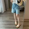 O estilo é super fashion~ Shorts jeans desfiados estilo retrô para mulheres, novidade de verão, cintura alta, perna larga, calças capri H070407