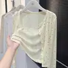 Cardigan de Tricô Fino com Bolinhas para Mulheres 2026 Novo Verão Solto Proteção Solar Peça de Roupa Externa Jaqueta Curta com Bolinhas Cobertura