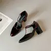 Zapatos Mary Jane Franceses Retro con Tira en T para Mujer 2026 Verano Nuevo Estilo Punta Fina Tacones Altos Tacón Grueso Zapatos Huecos