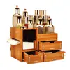 Organizador de cosméticos tipo cajón de madera con espejo y caja de pañuelos, estante de almacenamiento de escritorio de gran capacidad para productos de cuidado de la piel