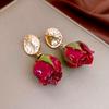 Pendientes de rosa eterna de aguja plateada Pendientes de nicho retro francés de alta gama Pendientes de moda con temperamento de celebridad de internet Venta al por mayor