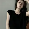 Chaleco de Punto Tianshuang Imitación Lino con Mangas Cortas Volantes para Mujer, Verano Holgado Cuello Redondo Sin Mangas Transpirable Delgado Texturizado