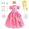 Verão Transfronteiriço Vestido de Princesa Pêssego Infantil Cosplay de Mario Menina Vestido Rosa Vestido de Performance
