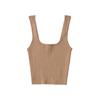 Design Sense Stretch Tight Cor Sólida Top Francês Retro Decote Quadrado Alça Larga Malha Sem Mangas Camisola Curta Colete