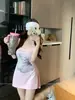 Vestido Falda Corta de Verano 2025 Nuevo para Mujer con Estampado de Gato Pequeño, Cuello en U, Chica Atrevida, Dos Formas de Usar, Moderno