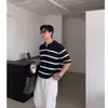 Suéter de tricô de trama grossa branco de verão Camisa Polo top de manga curta design de camiseta nicho solto roupas masculinas americanas