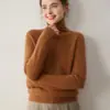 Suéter de Cashmere de Gola Alta para Mulheres, Estilo Coreano Versátil, Camada Base de Tricô Macia e Aconchegante, Novo Suéter de Gola Alta Engrossado para Outono e Inverno