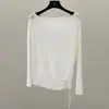 Suéter Tricotado Feminino Fone Simple Tencel Ombro a Ombro Cintura Marcada Manga Longa, Estilo Minimalista de Primavera Versátil Cor Sólida Camiseta 59316