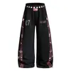 Calça Longa de Corte Amplo com Estampa de Símbolo de Três Listras, Cintura Dupla Falsa, Calça Casual Wide-Leg Única para Homens, Marca da Moda