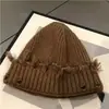 Gorro de Punto Ripped Retro con Personalidad de Moda Estilo Coreano Unisex Versátil Otoño Invierno Cálido Lana Piel de Melón Gorro de Punto de Moda
