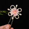 Flores de esmalte dulce de color antiguo, principios de primavera y verano, accesorios para el cabello Hanfu, adornos de perlas artificiales, pasador pequeño, rosa, cabello de disfraz antiguo
