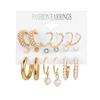 Pendientes de aleación con perlas, nueve pares, elegantes pendientes de borlas apiladas, con personalidad transfronteriza europea y americana de Amazon para verano.
