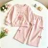 Conjunto de Moletom com Estampa de Coelho e Calça Reta para Meninas e Crianças Pequenas Primavera/Outono Duas Peças Múltiplas Cores Disponíveis Roupas Infantis Dropshipping
