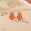 Yiluyin Plata de Ley S925 Ágata Rojo del Sur Rojo Agua Piedra de Jade Cera de Abeja Pendientes de Calabaza Nuevo Estilo Chino Pendientes Elegantes
